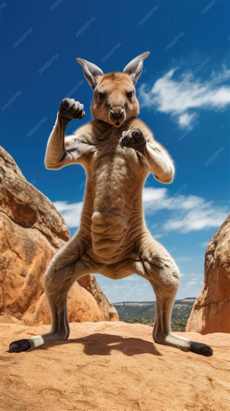 Premium AI Image | Agile kangaroo boxing with its hind legs wallpaper ...
