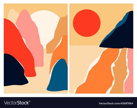 Abstract contemporary landscape posters set Vector Image