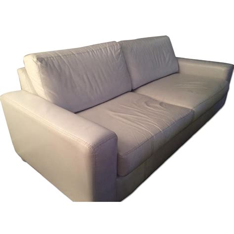 White Leather Sofa w/ Matching Ottoman - AptDeco