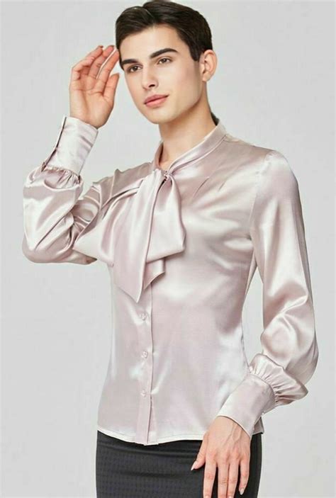 Guy Wearing a Pretty Satin Pussy Bow Blouse by FeminineGuys on DeviantArt