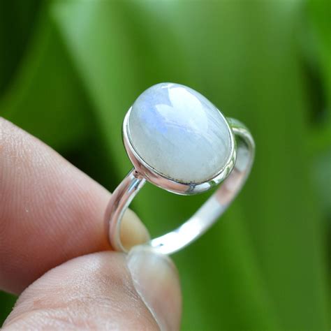 925 Sterling Silver Moonstone Ring Rainbow Moonstone 10x14 Mm | Etsy