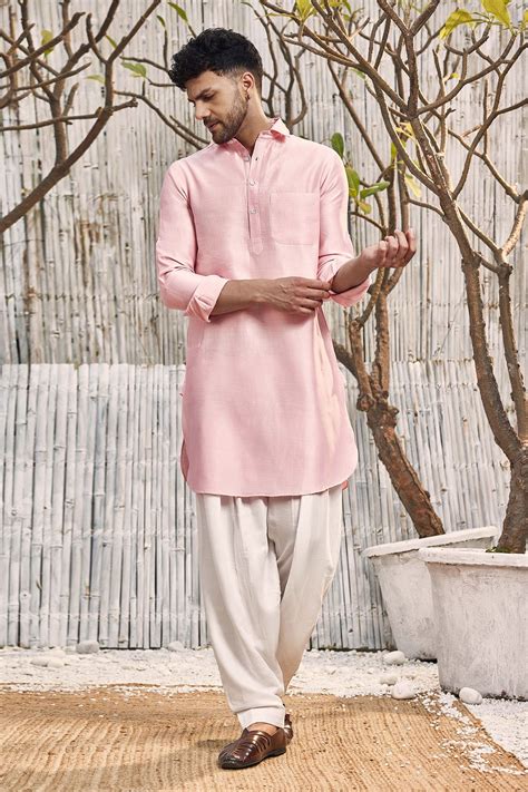 charkhee mandarin collar pathani kurta  salwar set pink full
