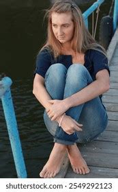 Young Cute Barefoot Girl Model Blue Stock Photo 2549292123 | Shutterstock