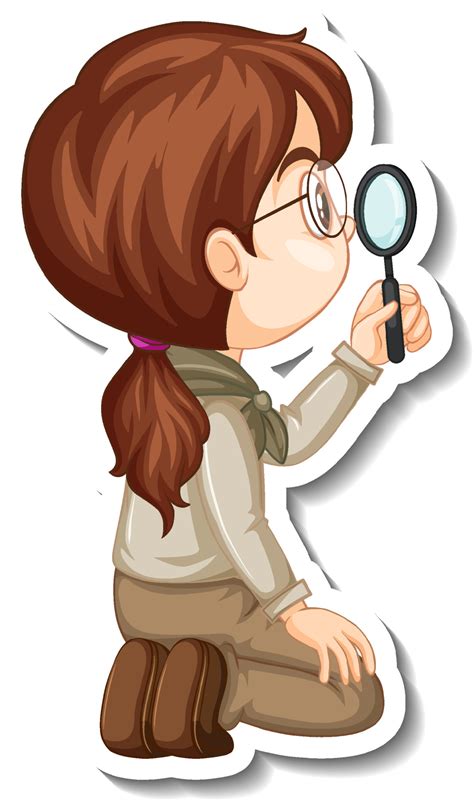 Safari girl using magnifying glass cartoon character sticker 4366371 Vector Art at Vecteezy