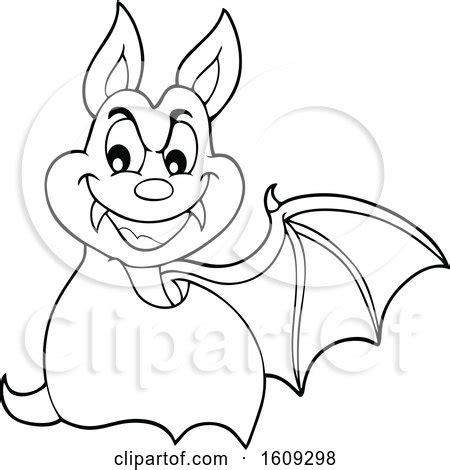 Clipart of a Black and White Flying Vampire Bat - Royalty Free Vector ...