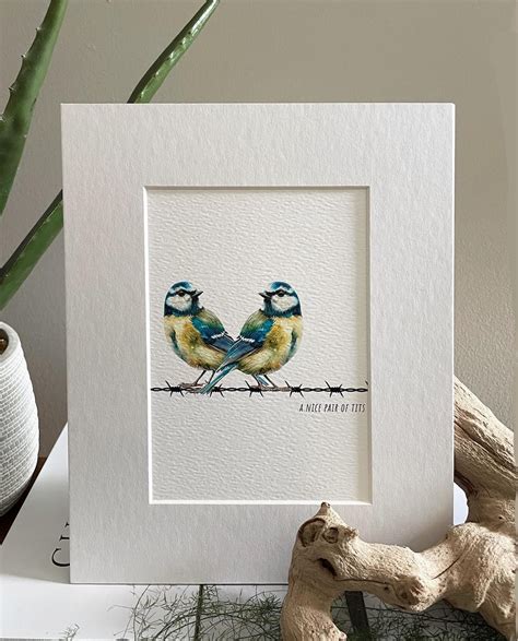 A Nice Pair of Tits - Blue Tits Art Print, Funny Couples Bird Print