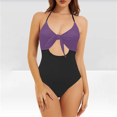 Sakmal Women'S Bathing Suits One Piece Swimsuits Purple Solid High Cut