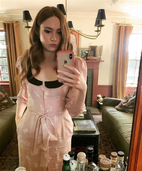 karen gillan red head hair mirror selfie dress pink house | Karen