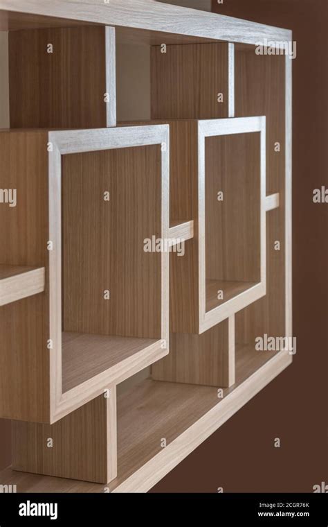 light brown wooden furniture, geometric lines and minimalist style with ...