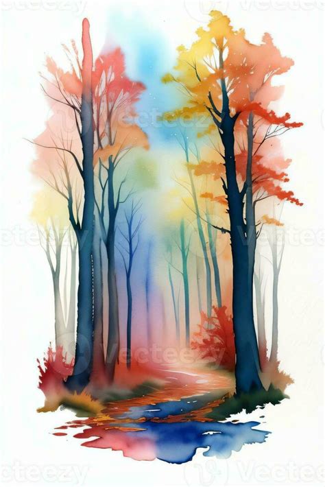 Watercolor Autumn Forest Illustration Background Wallpaper 29997088 ...