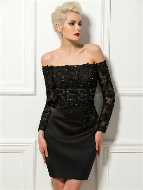 Stylish Off-The-Shoulder Long Sleeves Cocktail Dress | Applique