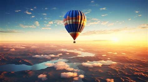 premium photo  hot air balloon flying   clouds   sun