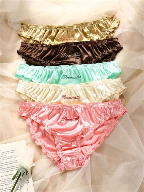 pack letter graphic lettuce trim panty satin panties  women