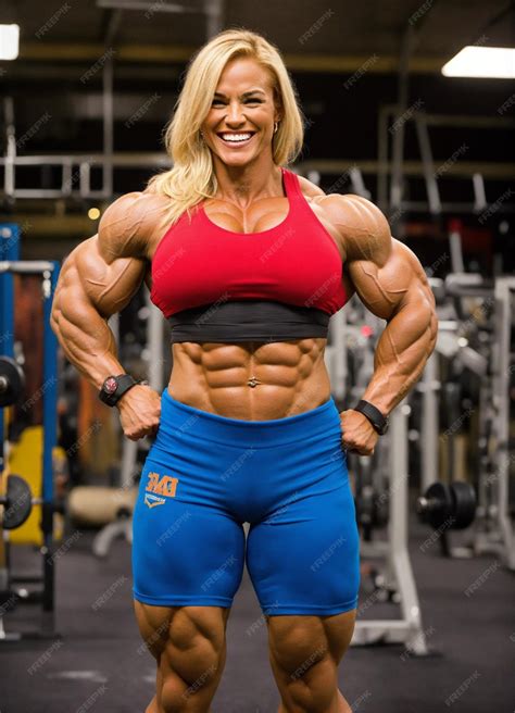 Premium Photo | Most muscular woman in history steroids laughing blonde