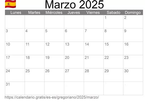 Plantilla Calendario Marzo 2025 Para Imprimir Pdf