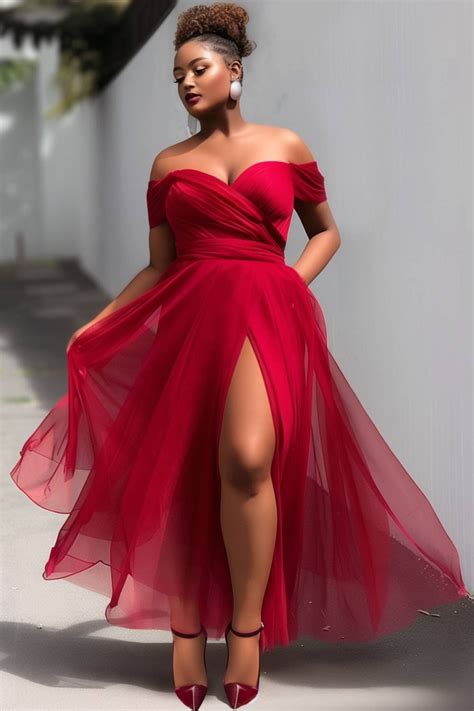 xpluswear design  size cocktail party red   shoulder split