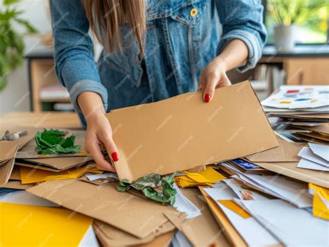 woman sorting cardboard  papers premium ai generated image
