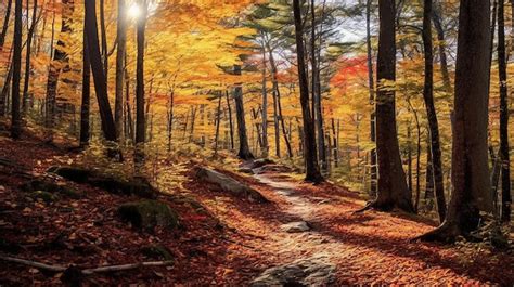 Premium AI Image | A path through the woods with fall colors