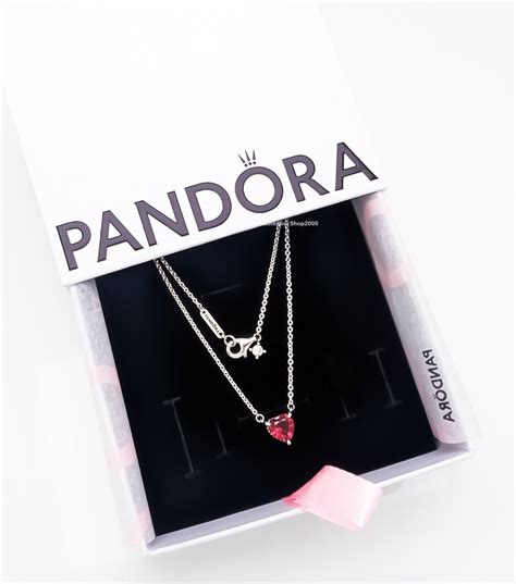 NEW Authentic PANDORA Sparkling Red Heart Pendant Collier Necklace