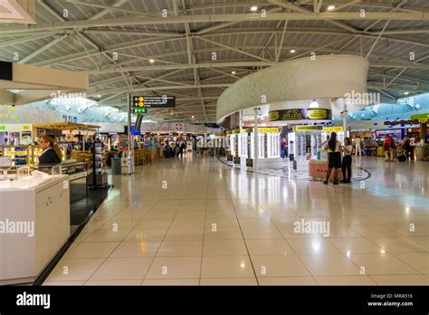 Larnaca, Cyprus. May 2018. A view of the inside of the departures terminal at Larnaca airport ...