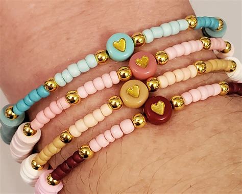 gold heart  seed bead bracelet etsy   beaded bracelets