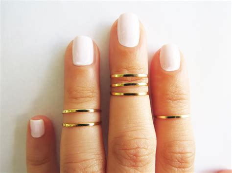 Thin Gold Ring - Stacking Rings, Knuckle Ring, Gold Shiny Bands, Set Of