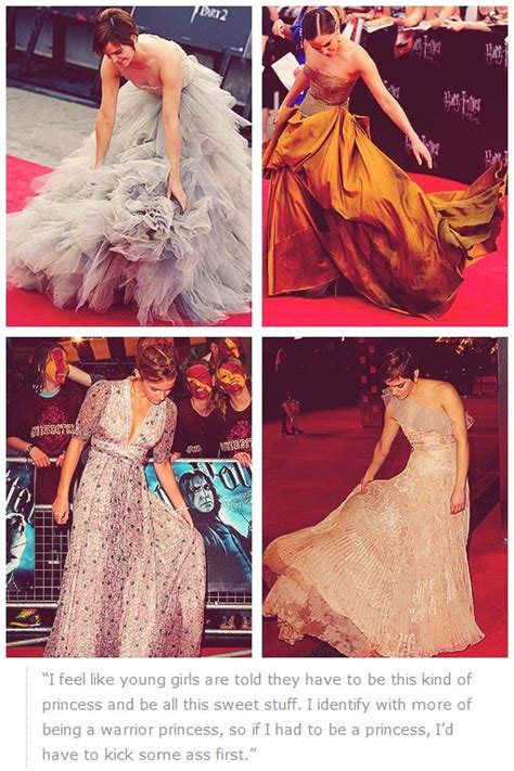 four different pictures of women in gowns on the red carpet