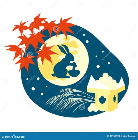 Tsukimi, Traditional Japanese Festival of the Autumn Moon Stock Vector