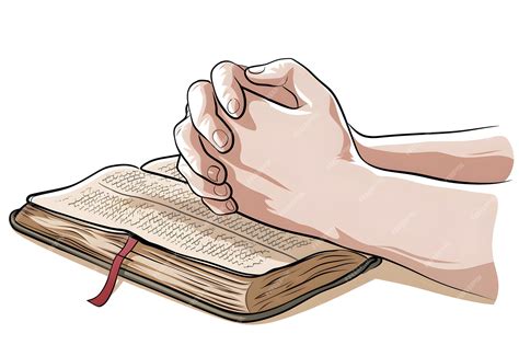 hands clasped  prayer atop  open bible symbolizing reverence