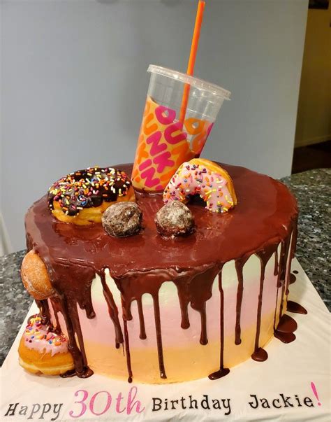 dunkin donuts cake  chocolate frosting  sprinkles