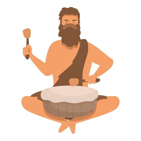 prehistoric man playing  drum   wood  animal skin