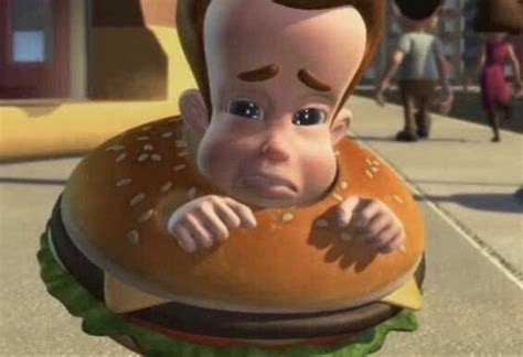 Jimmy Neutron crying in a hamburger custome : r/notinteresting