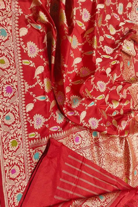 red banarasi handloom pure katan silk meenakari saree luxurion world
