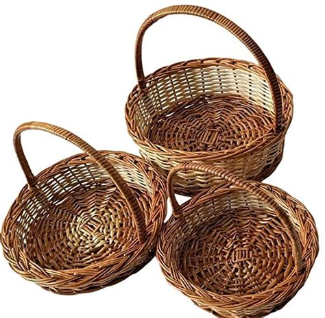 Round Handle Cane Bamboo Basket for Multipurpose Set of 3 Pcs ...