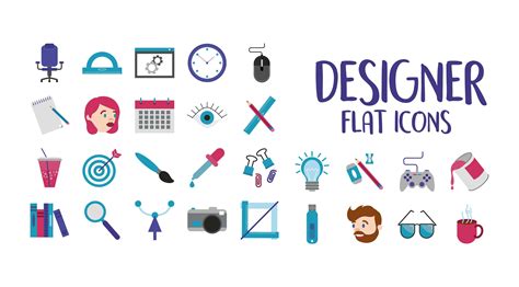 designer flat icon set  vector art  vecteezy