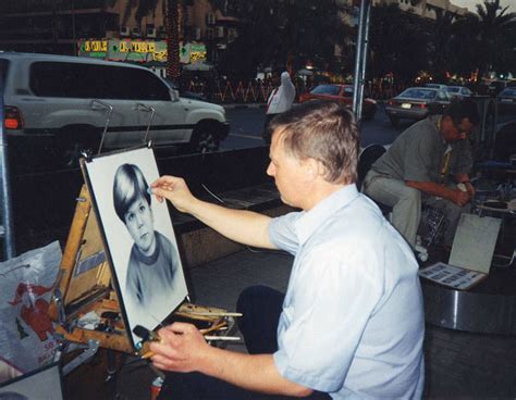 Russian street artists. live drawing Dry brush portrait