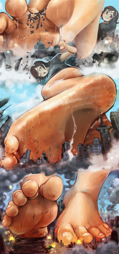 Rule 34 - anime style barefoot black shirt brown hair city cityscape