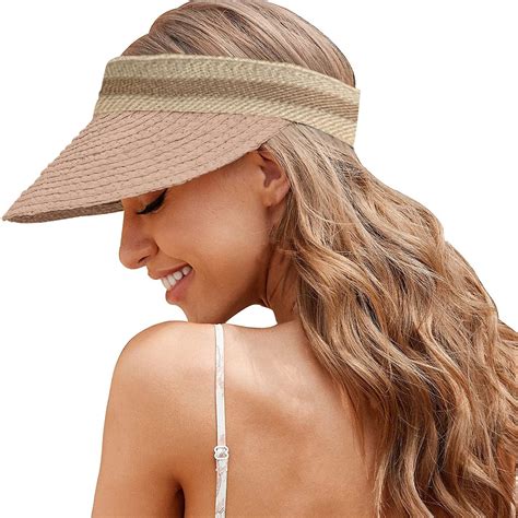faiwad womens sun hat straw sun cap summer foldable packable ponytail