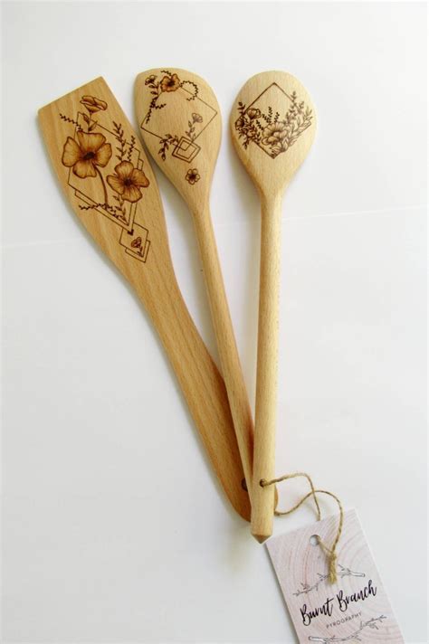 Geometric-floral Design Wooden Spoon Set - Etsy