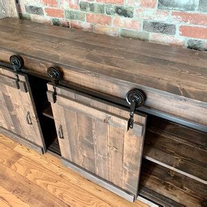 Rustic TV Stand Barn Doors Media Console Buffet Cabinet Coffee Bar ...