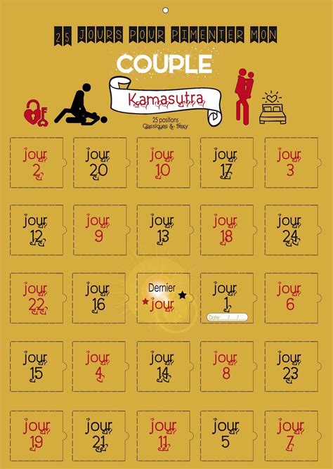 Calendrier couple kamasutra 25 positions carte or A3 | Greenweez