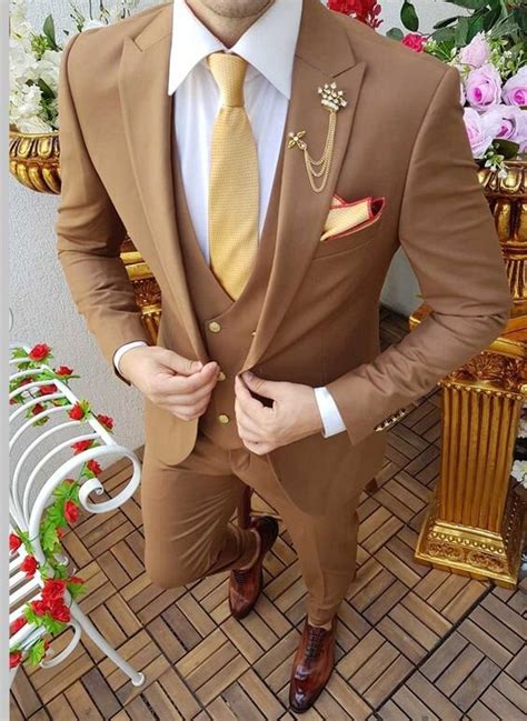 brown suit wedding