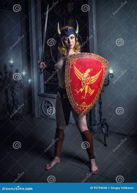 Topless Fantasy Woman Warrior. Stock Photo - Image of history, blonde