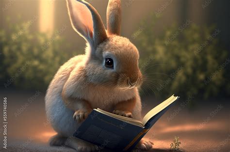 rabbit reading  book stock illustration adobe stock