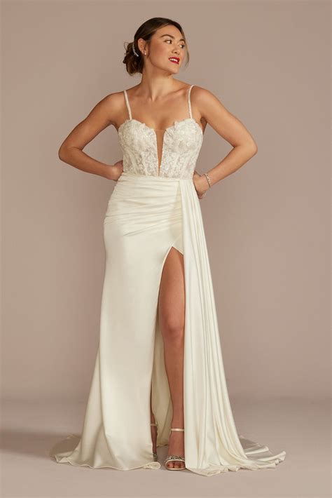 Beaded Corset Bodice Sheath Draped Wedding Dress SWG950 - Onedaybride