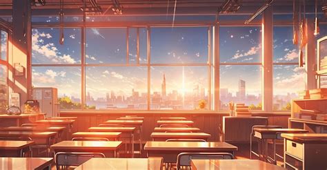 Premium Photo | Classroom anime scene with a big window sunny and warm ...