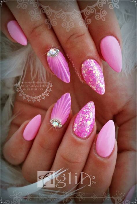 Acrylic nails & Gel design * Pink nails * Shell nail design | Pink ...