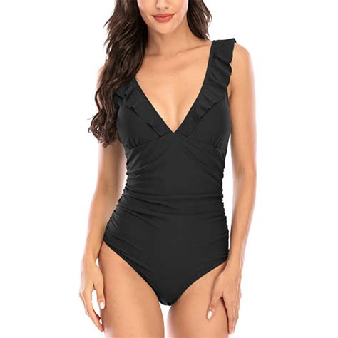 Deep V-Neck Ruffled One-Piece Swimsuit