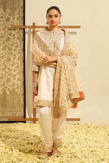 buy ivory silk chanderi bamboo tissue embroidery rajak placket