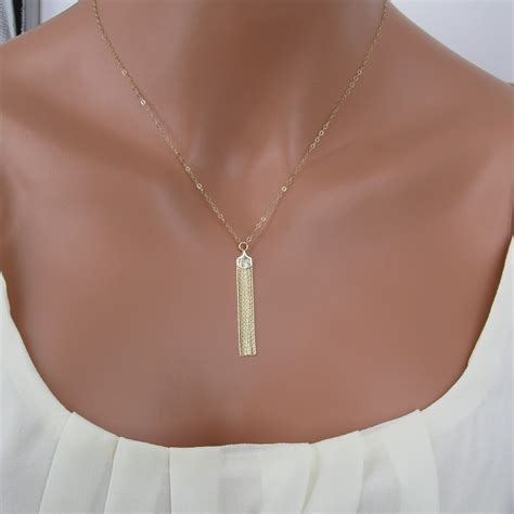 Gold tassel necklace Long Gold tassel by wickedlymodpendants